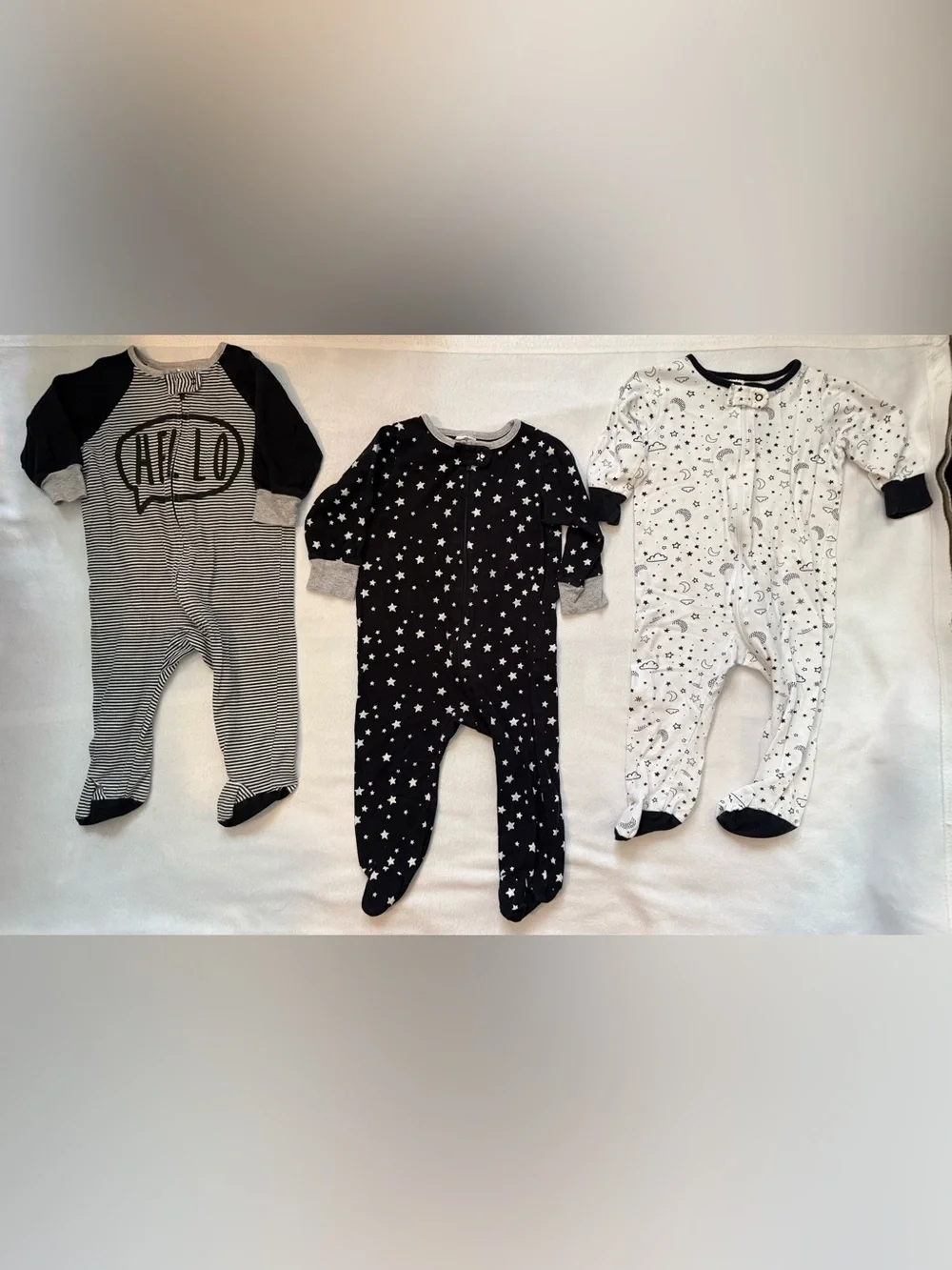 Cute Star & Truck Print One-Piece Sleepers - Black, White, Blue